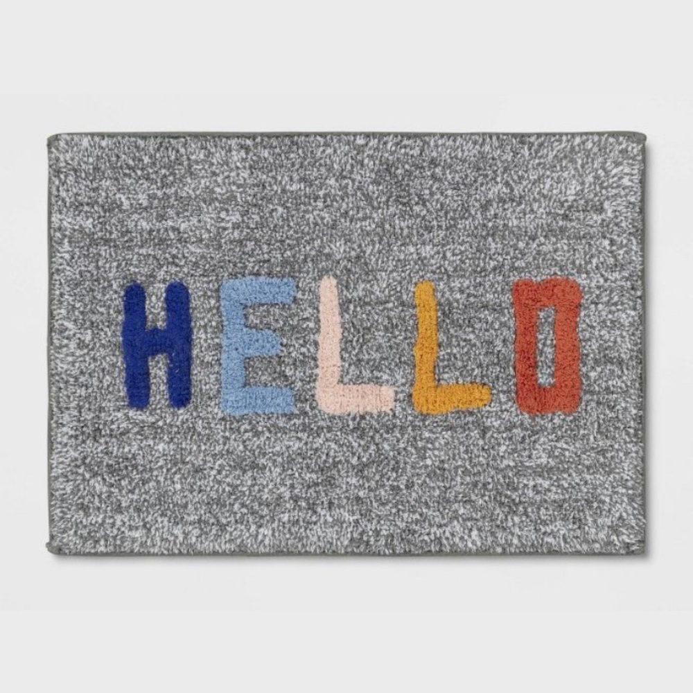 Room Essentials Gray Tufted Hello Bath Rug NWT